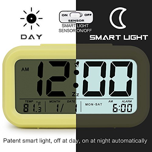 TXL 5.3" Digital Alarm Clock Student Clock Display 1 Alarm/Calendar, Snooze/5s Backlight, Battery Operated Bedside Desk/Shelf Clock for Kids/Teens/Home/Office/Travel-Yellow
