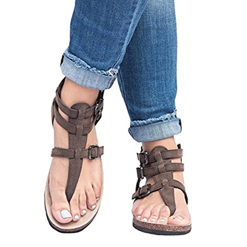 BSGSH Womens Flip Flop Roman/Gladiator Ankle Wrap Cutout Flat Sandal Fisherman Sandal (7 B(M) US, Brown)