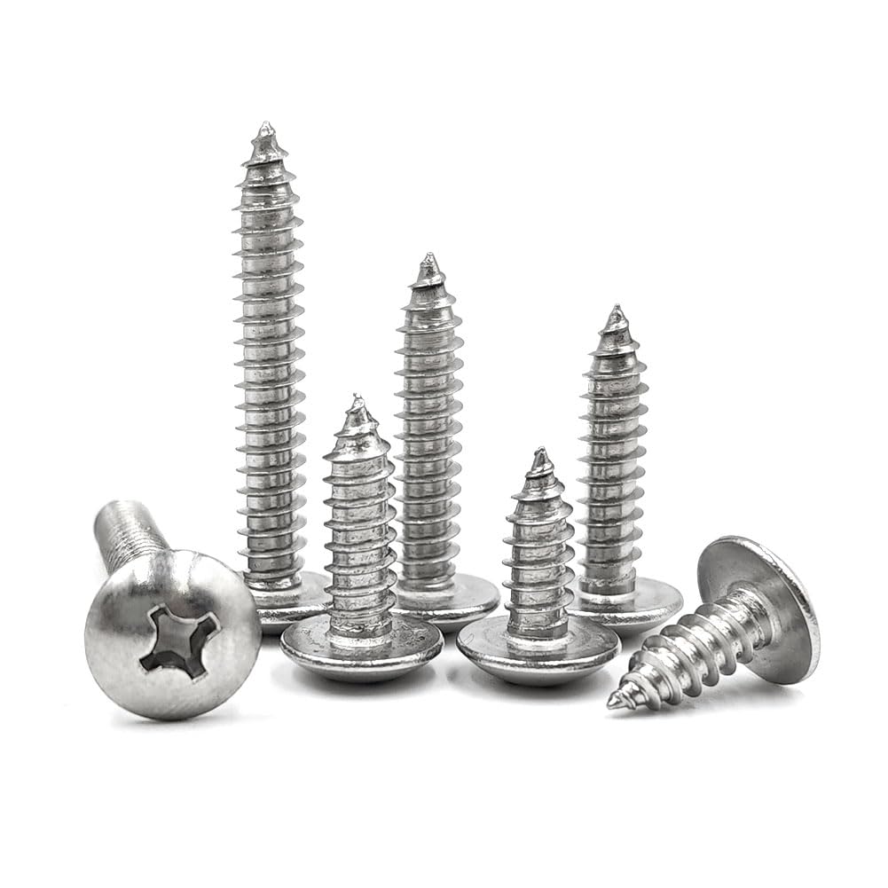 SHUNCHG 20 Pcs Silver M6 x 35mm Self Tapping Wood Screws 304 Stainless Steel Mushroom Round Flanged Head Fasteners Drilling Screw