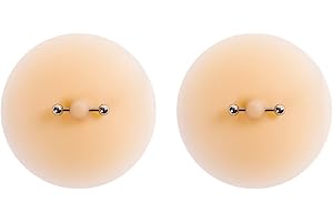 YYBFD Fake Nipple Piercing Faux Pasties with Piercing Prank Nipple Pasties with Piercing, Steel Ball Design for Women, K