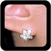 Erimberate Bohemian Crystal Star Stud Earrings Silver Star Dangle Earrings Small Cz Paved Stars Stud Earring Minimalist Rhinestone Stars Drop Earring Jewelry for Women