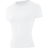 Runhit Women's Compression Shirts Short Sleeve Workout Tops Athletic Base Layer T-Shirt for Gym Running Yoga Basketball BJJ