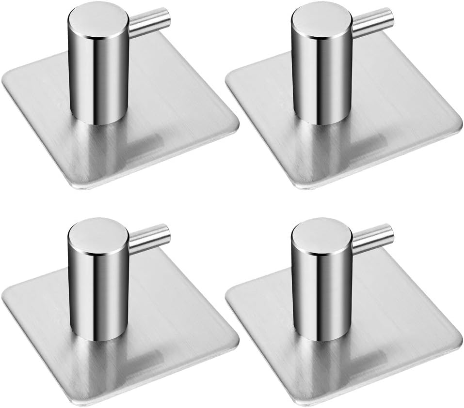 LYSLEDa 4 Pack Stainless Steel Stick on Hooks Rustproof Waterproof Heavy Duty