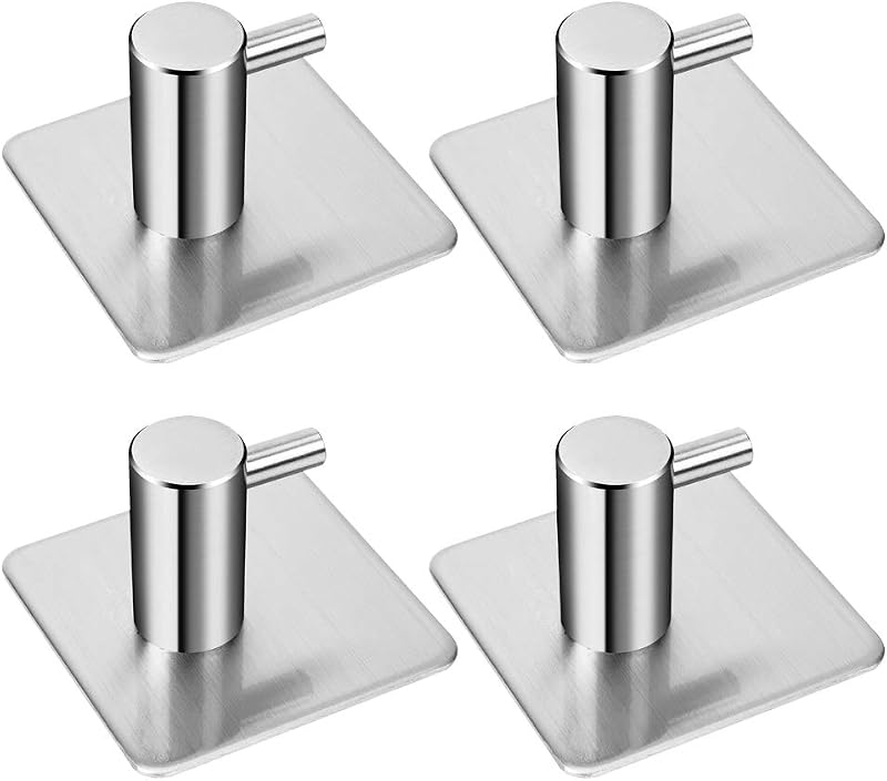 LYSLEDa 4 Pack Stainless Steel Stick on Hooks Rustproof Waterproof Heavy Duty