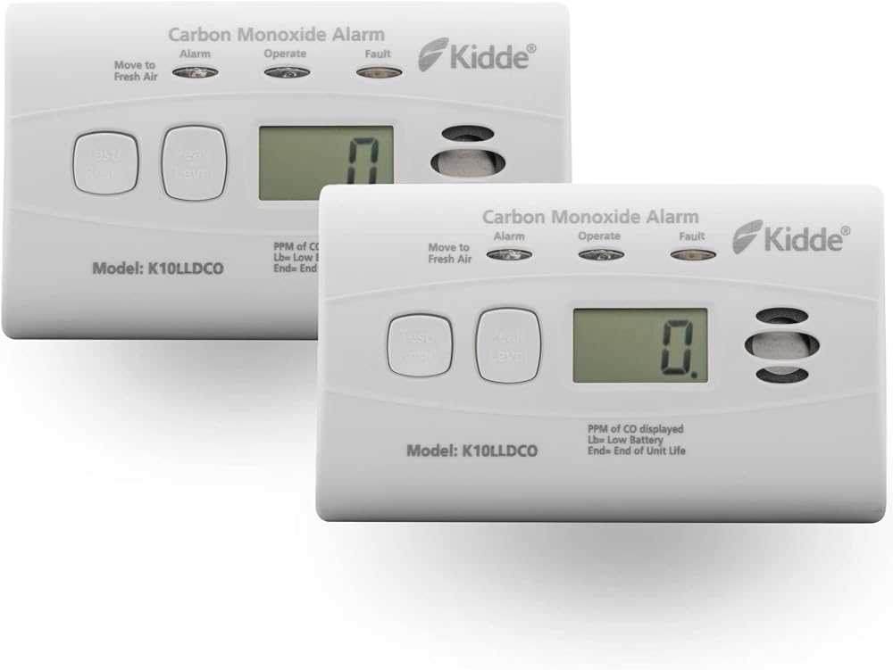 Kidde 10LLDCO Carbon Monoxide Detector Digital Display 2 Pack Ten Year Battery