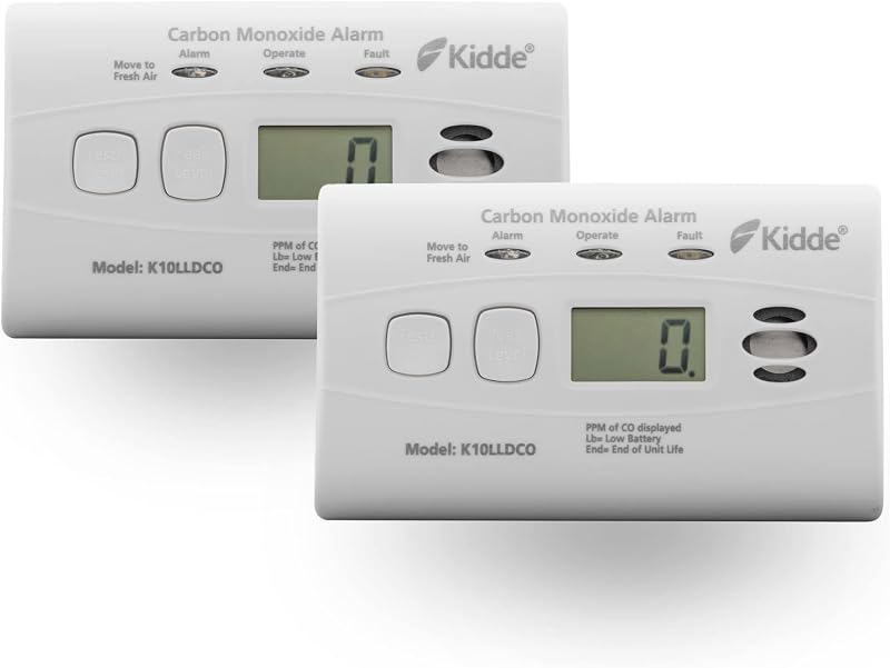 Kidde 10LLDCO Carbon Monoxide Detector Digital Display 2 Pack Ten Year Battery