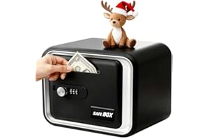 Lefree Piggy Banks for Kids, Money Safe Box Toys for Boys, Adults Mini Safe Box with Secure Password, Coin Bank for Children Best Birthday Cash Coin Can for Kid 8-12 Year Old - Black