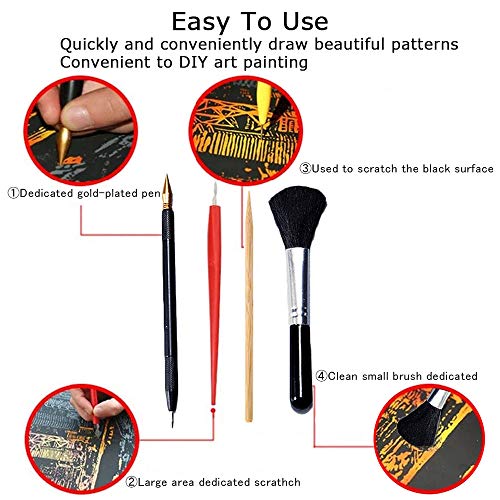 Scratch Tools, Scratch Color Pen Dual Tip Scratch Coloring Stylus Paper Art Set for for Kids Art Supplies 14 PCS