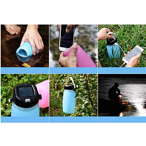 Rechargeable Camping Light Bottle Light - Solar Portable Light LED Solar Bottle Light - Foldable Outdoor Silicone Water Bottle Waterproof LED Light with USB Cable Camping Hiking Bedside (Pink) - Thumbnail 2