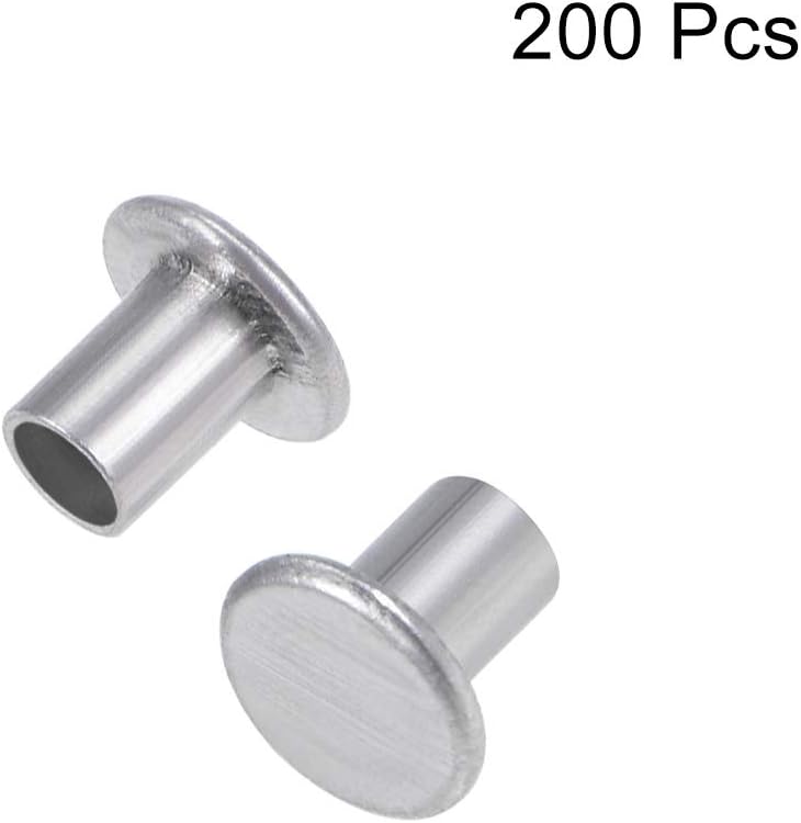 sourcing map 200 Pcs 3mm x 4mm Aluminum Flat Head Semi-Tubular Rivets Silver Tone, 200 Pcs M3 x 4mm - Image 4