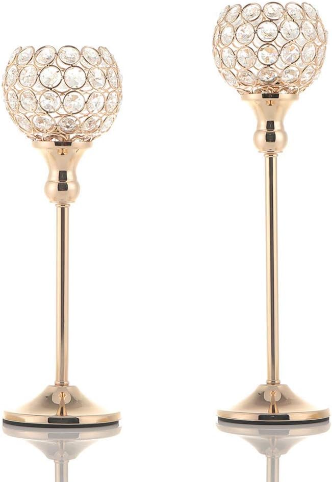 VINCIGANT Gold Crystal Candle Holders Set of 2,Pillar Candlesticks for Home Decor,Wedding Party Table Centerpieces,Housewarming Gift: Home & Kitchen