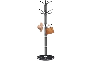 Waavryee Modern Metal Coat Rack Stand, Coat Rack Freestanding with Natural Marble Base, Sturdy Heavy Duty Coat Racks with 12 Hooks, Black Coat Hall Tree Stand for Entryway, Office (12 HOOKS-Black)