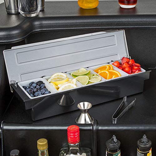 SHANGPEIXUAN Condiment Caddy with Lid Dispenser Tray Bar Fruit Caddy 5 Tray Plastic Garnish Station Great for Restaurant Buffets Bars Picnics Refrigerator Barbecue Catering(Condiment Dispenser 5 Tray)