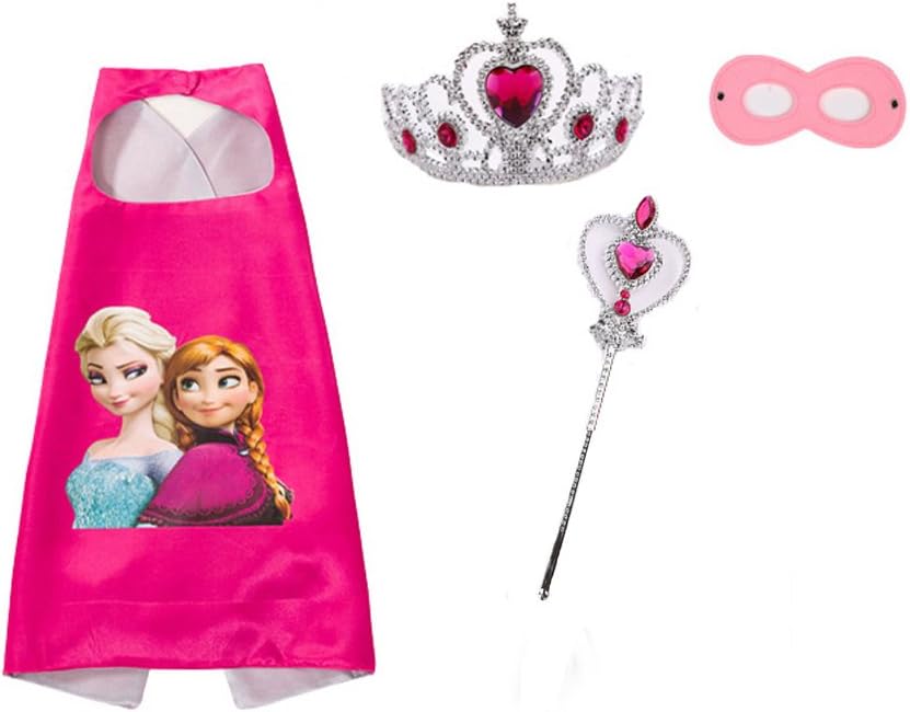 Toddler Girls Cloak,Birthday Party Halloween Costume Cloak,Elsa Crown/Magic Stick/Mask Set Cloak