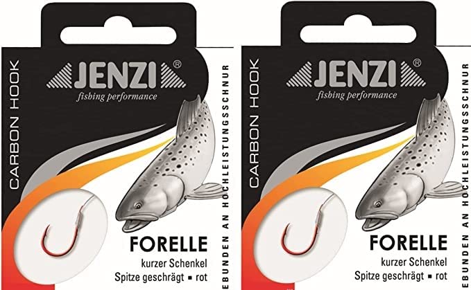 2 Packs of JENZI Tied Trout Hooks (20 Pieces) or Mono, 60 cm Hook Size 4, 6, 8, 10 & 12 Depending on Selection + Free Petri Heill Sticker (Hook Size 12)