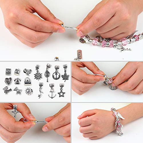 VGOODALL Charm Armband Kit DIY, Schmuck Bastelset Handwerk Perle überzogen mit Silber Kette Mädchen Geschenke Armband Bastelset für Mädchen