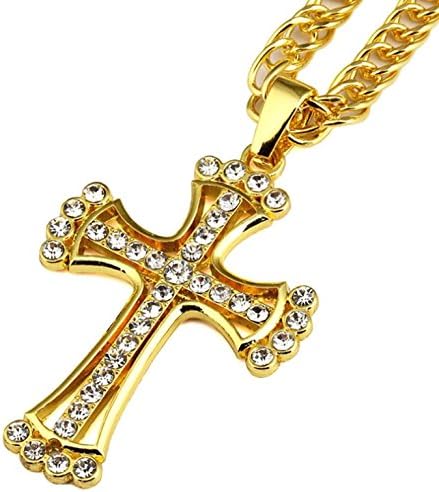 Coolzdt Unisex Hip-Hop Rhinestone Jesus Cross Alloy Large Pendant Necklace Gold/Silver (Golden)