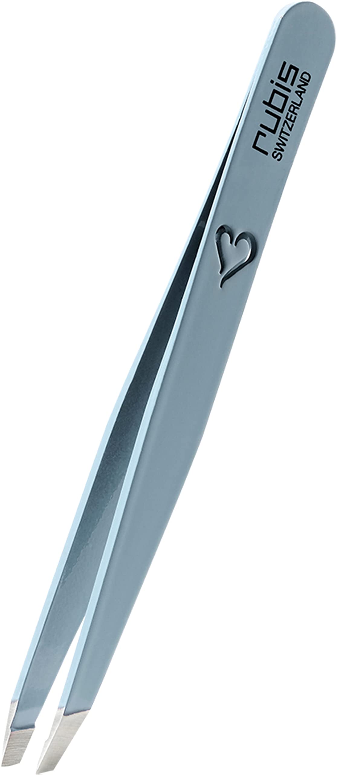 Rubis Heart Tweezers - Eyebrow Tweezers Slanted with Heart Engraving - Light Blue