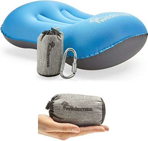 Inflatable Camping Pillow + Ultralight Stuff Bag + Screw Locking Carabiner - Excellent Choice for Camping, Travel, Go Bags, Hiking Essentials or Backpacking Gear (Navy Blue)