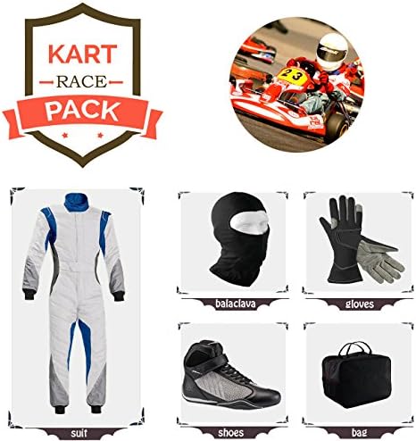 Go Kart Racing Suit Suit,Gloves,Balaclava and Shoes Free Bag - White with Gray Blue Style