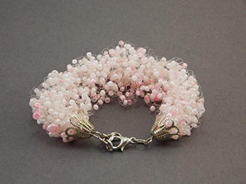 Handmade Love gift for girl glamour jewelry pink bracelet Woven beaded pink friendship cuff bead