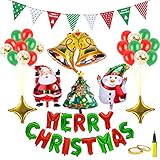 Christmas Decorations Balloon Kit 28 Pcs - Merry Christmas/Santa Claus/Xmas Tree/Snowman/Bell/Star Foil Balloon, Gold Sequin/Red Green Latex Balloon with Air Pump, Banner Gift for New Year Party Decor