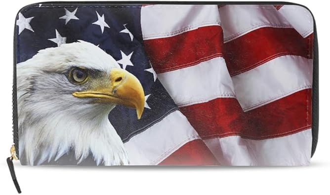 財布 レディース ２つ折り アメリカンイーグルフラグ 長財布 本革 人気 大容量 ラウンドファスナー プレゼント用 薄型 軽量 Poguerin バッグ スーツケース Amazon