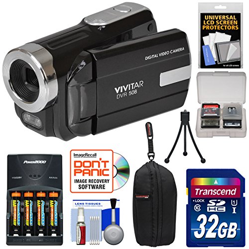 Vivitar DVR-508 HD Digital Video Camera Camcorder (Black) with 32GB Card + Batteries & Charger + Case + Tripod + Kit