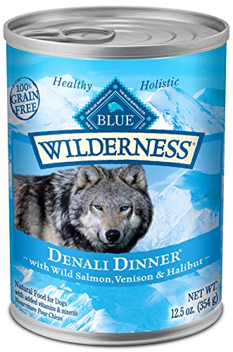 Blue Buffalo Wilderness Denali Dinner High Protein Grain Free, Natural Wet Dog Food, Wild Salmon, Venison & Halibut 12.5-oz can (pack of 12)