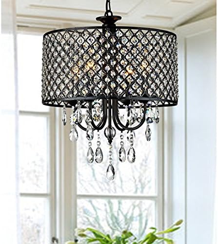 Antique Bronze 4-light Round Crystal Chandelier, Adds Contemporary Elegance to Indoor Settings