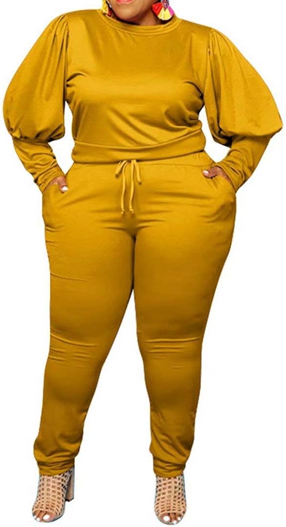 Women's Solid Plus Size Sweatsuit Set 2 Piece Long Sleeve Pullover and