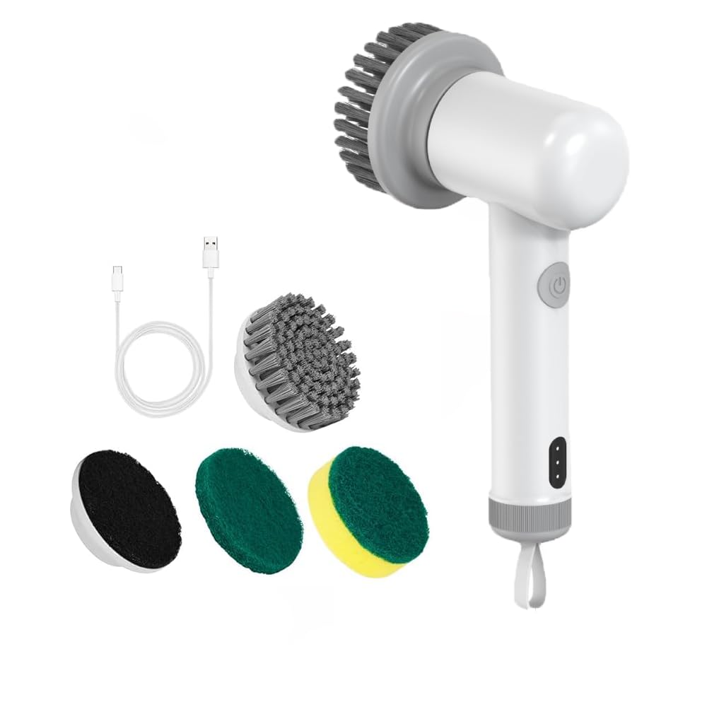 MEGAROOM Electric Cleaning Brush, Versatile Spin Scrubber with 3 Replaceable Heads, 2 Adjustable Speeds – Ultimate Scrubber for Bathroom, Floor, Shower and More (White)