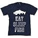 Youth Eat Sleep Fish T Shirt Funny Fishing Tee Cool Graphic Fun Crazy for Kids Funny Children's Apparel Cool Fishing Short Sleeve Novelty Tees for Kids Navy S