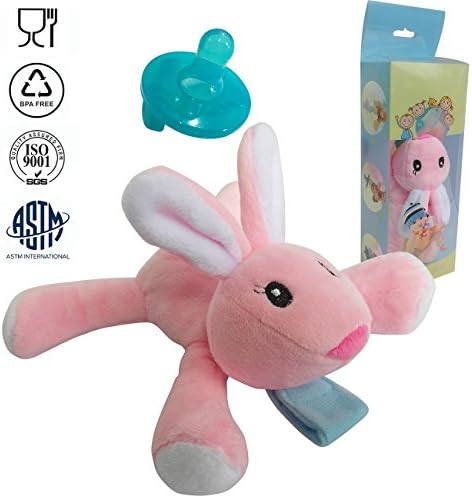 Soothie Pacifier, UDS Pacifier Clip with Detachable Soft Stuffed Animal as Pacifier Holder for Baby (Rabbit)