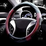 Valleycomfy Microfiber Leather Steering Wheel Covers Universal 15 inch (Style 3-Red)