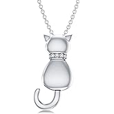 Sonouli Lab Grown Diamond Cat Necklace Sterling Silver Cat Pendant Necklace Gift for Women