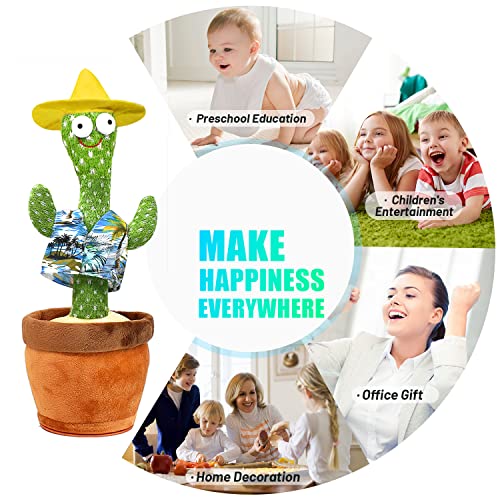 Dancing Cactus Toys for Baby Boys and Girls, Talking Plush Dancing Cactus Toy Electronic Plush Toy Singing, Record Repeating What You Say with 120 English Songs and LED Lighting for Home Decor Toys