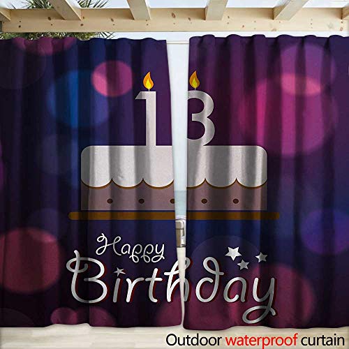 warmfamily 13th Birthday Drape for Pergola Curtain Hand Drawn Style Party Cake with Number Candl ...