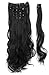 8Pcs 18 Clips 17-26 Inch Curly Straight Full Head Clip in on Hair Extensions Women Lady Hairpiece, standar Weft-dark Black#1, 24 Inch-Curly