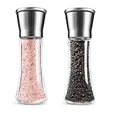 Easehold Pepper Salt Mill Shaker 200ml Glass Container Stainless Steel Adjustable Ceramic Grinder Pack of 2