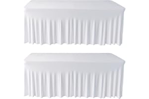 Gowinex 2 Pack 6ft White Spandex Table Skirt Spandex Tablecloth Stretch Fitted Table Cover for 72Lx30Wx30H Inch Rectangular Table