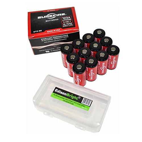 12 Pack SureFire CR123A Lithium Batteries (Made in USA) SF123A with EdisonBright BBX3 Battery