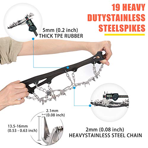 Crampons Ice Cleats Traction Snow Grips with 19 Spikes for Women Men Kids Boots Shoes Safe Protect Lightweight Crampons, Hiking, Walking, Climbing, Jogging Mountaineering on Ice and Snow (XL) - Thumbnail 2