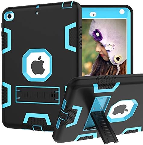 CCMAO iPad Mini 5 Case, iPad Mini 4 Case, Hybrid Three Layer Armor Shockproof Rugged Drop Protection Cover Case Built with Kickstand for Apple iPad Mini 5th Generation 7.9" 2019 (Black+Blue)