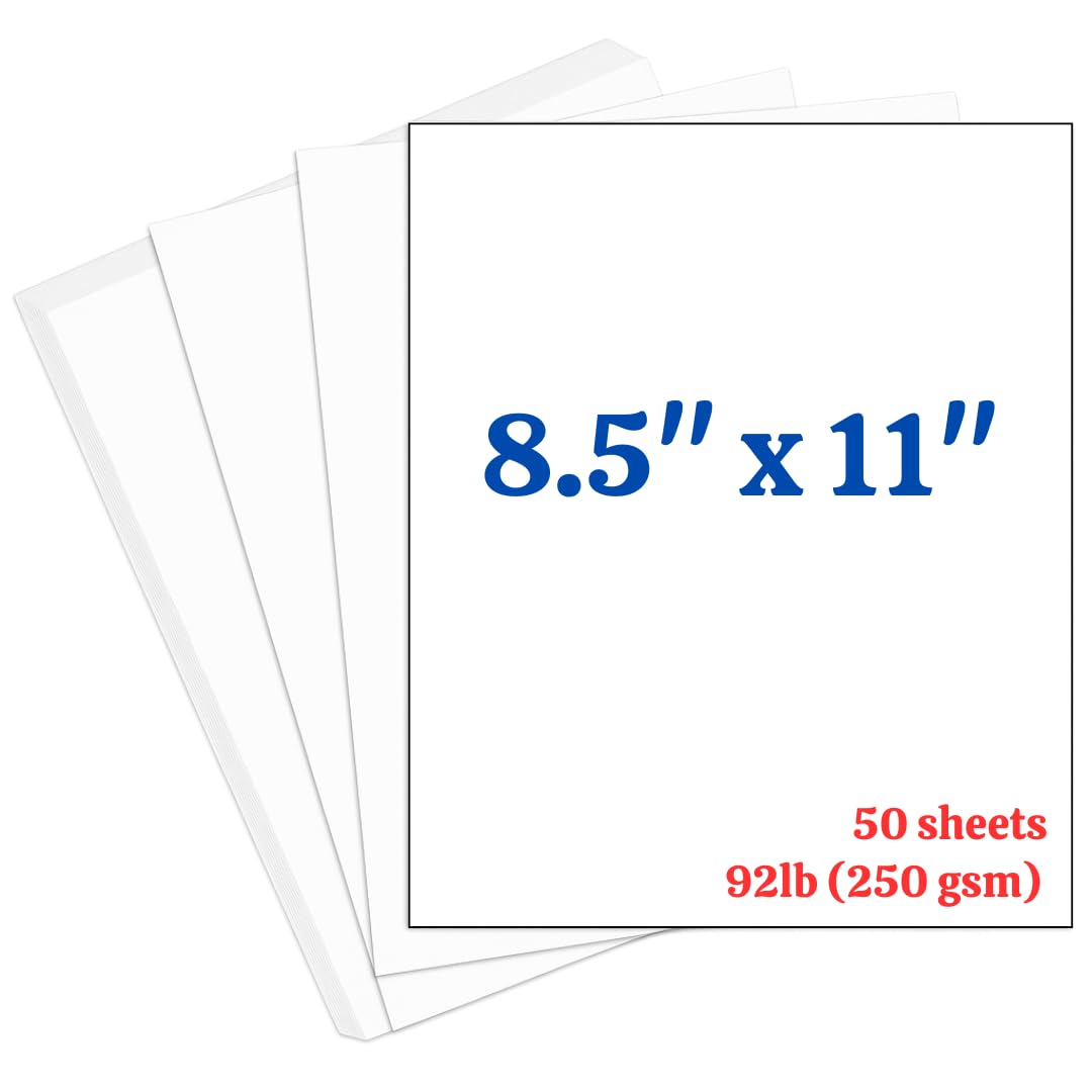 Photo 1 of 50 Sheets of White Cardstock 8.5 x 11, 250gsm - 92 LB Heavy Cover Cardstock for Printer, Thick Paper for Invitations, Scrapbooking, Business Cards, Crafts, Diy Cards, Decoration, Drawing, Certificate