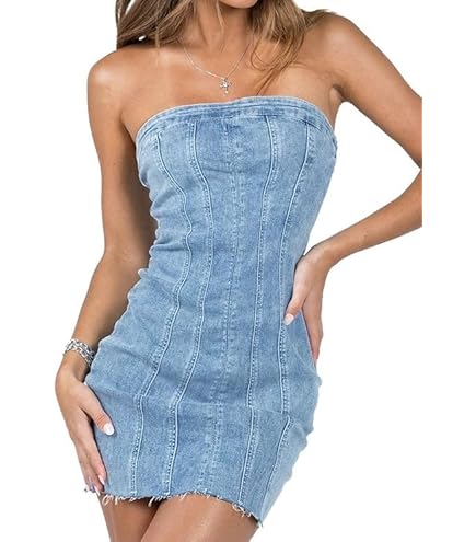 jasmin denim spliced strapless mini dress Just Quella Women Tube Bodycon Jean (US 00) : Clothing, Shoes & Jewelry The Rome Dress runs gothic glam Color:Midnight Taupe White Satin Off-the-Shoulder Mini