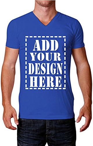 Men Casual Add custom text here V-neck Print t shirt tee Blue