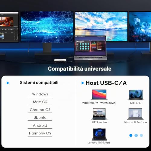 WAVLINK USB 3.0 Extended Display USB C to Quad HDMI Splitter for Four Monitors with 85W PD, Displaylink 4 HDMI 4K to 60Hz Adapter for Mac M1/M2/M3/M4 or Windows,Compatible with New MacBook Neo
