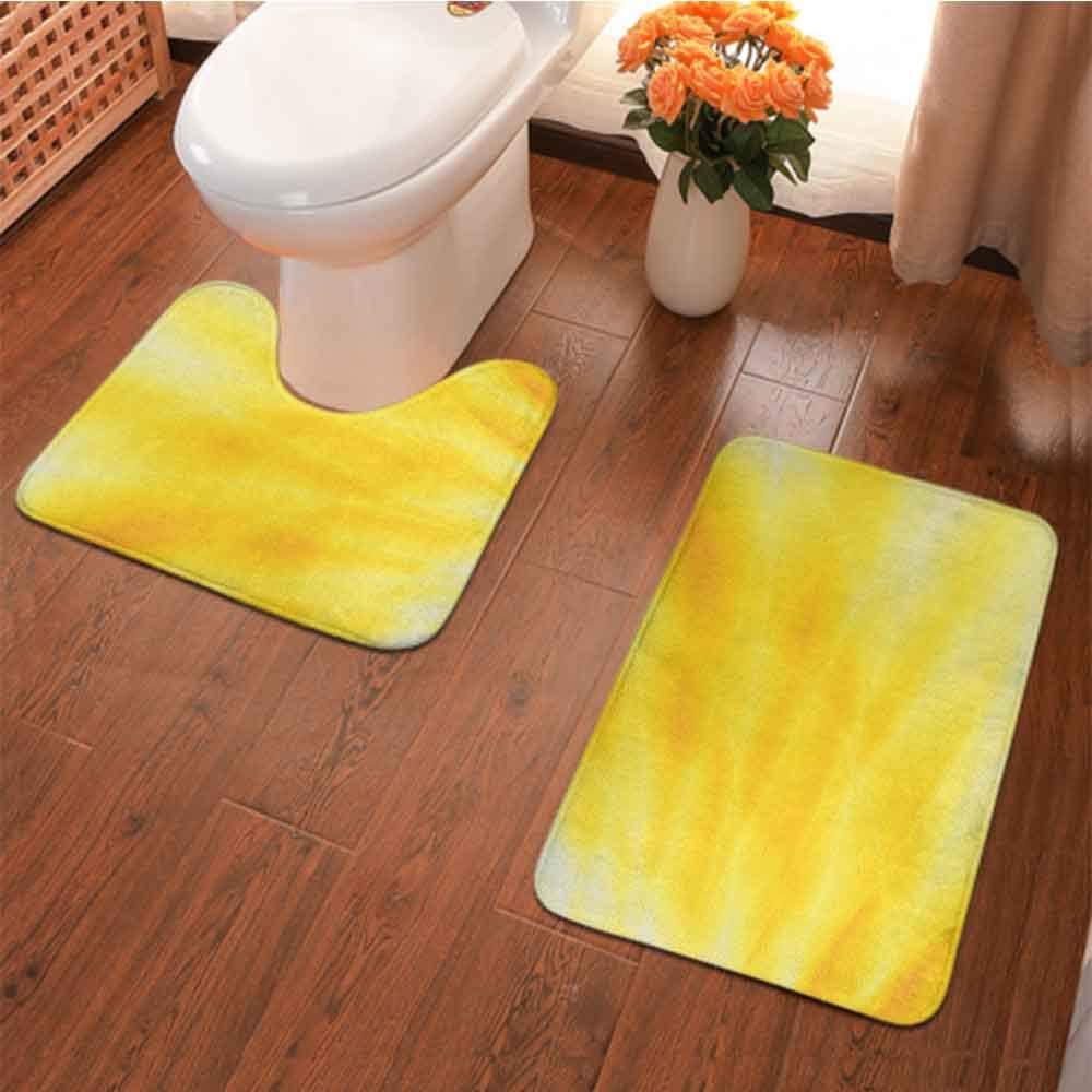 2 Pcs NonSlip Bathroom Rug Set Yellow Abstract Vibrant