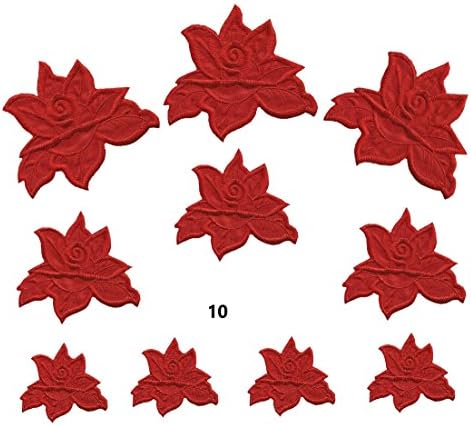 A-71, 10 Red ROSES EMBROIDERED PATCH IRON-ON APPLIQUÉ FASHION SET DECORATIVE PATCHES